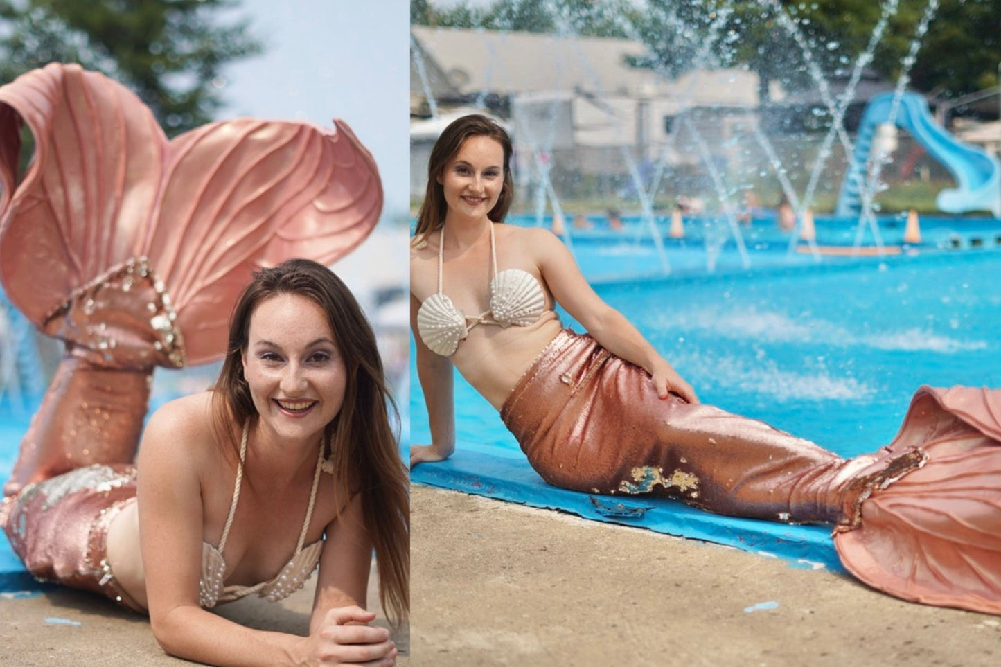 Mermaid model performer glitter mermaid tail rose Marielle pool